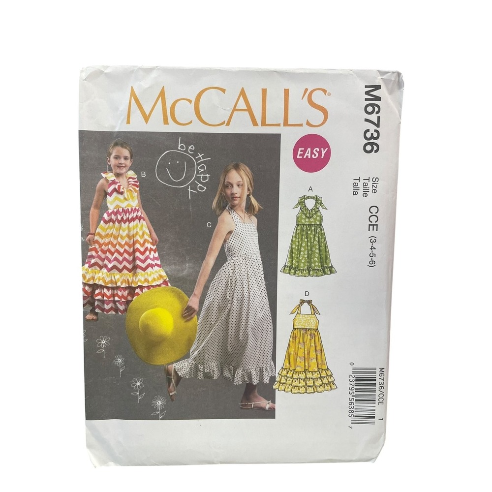 McCall's Sewing Pattern Girls Size 3-6 M6736 Easy Ruffle Dress Variations